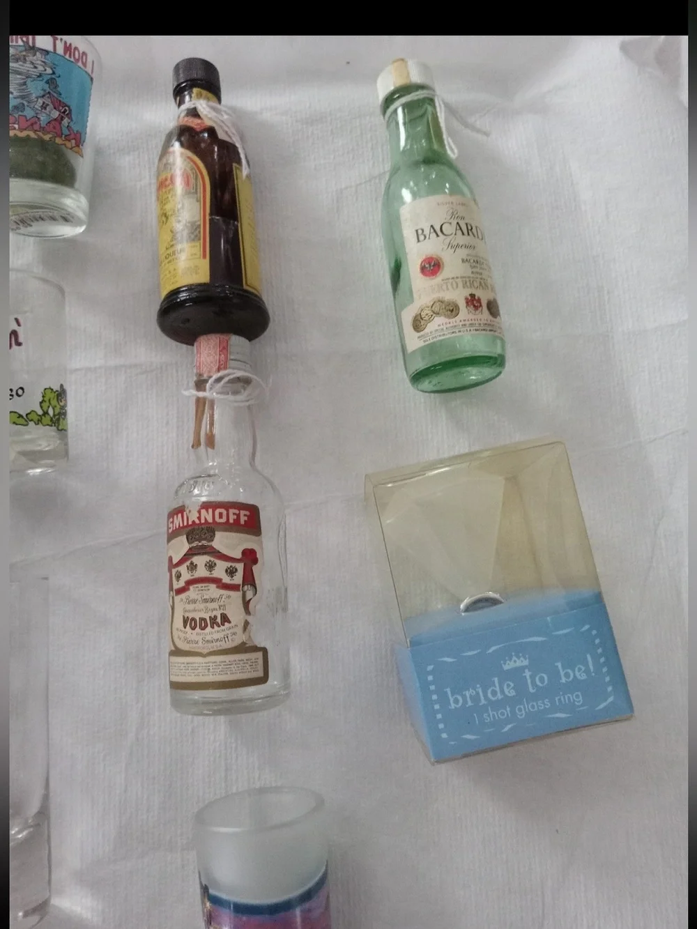 52 Souvenirs Shot Glasses, from USA to Overseas ,Coin, Trinkets, 3 bottles